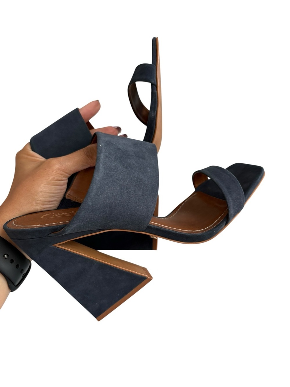 L'intervalle Navy Suede Square Toe Block Heel Sandals Size 10